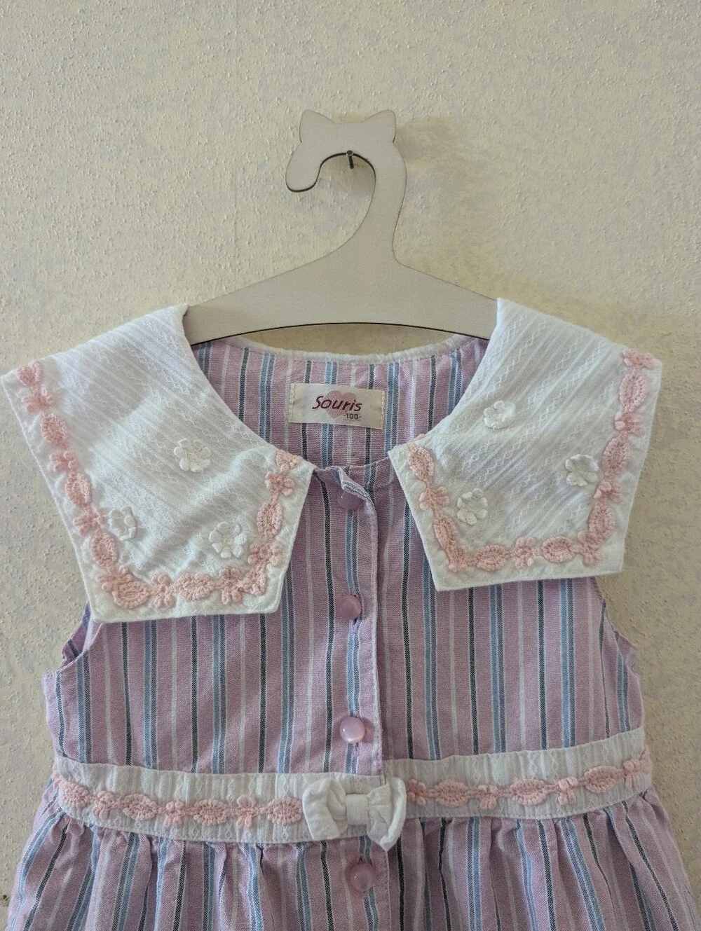 Pink Striped Embroidered Girls Dress